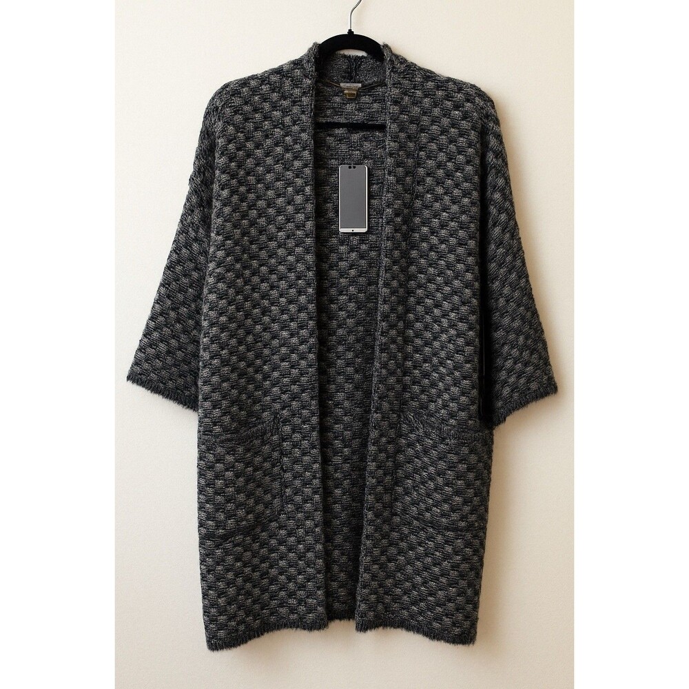 MaxSport NWT Textured Knit Coatigan Cardigan Sweater Luxury S Black Gray $238